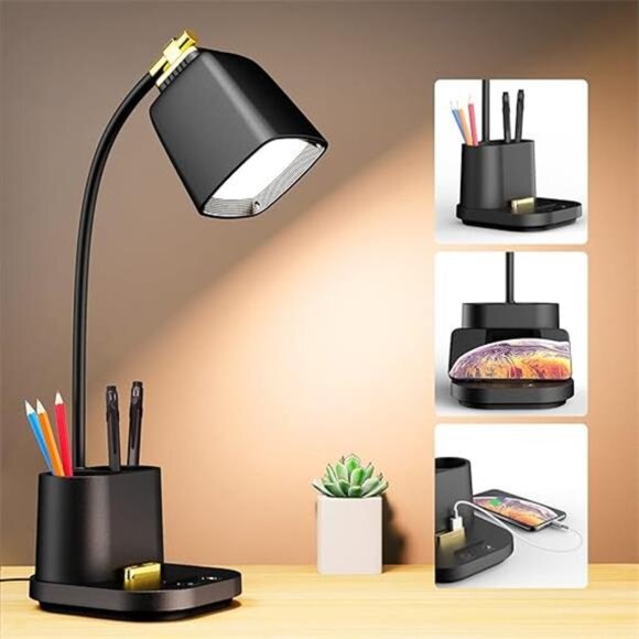 LED Desk Lamp with USB Charging Port Touch Control 3 Color Modes, Stepless - Picture 8 of 8